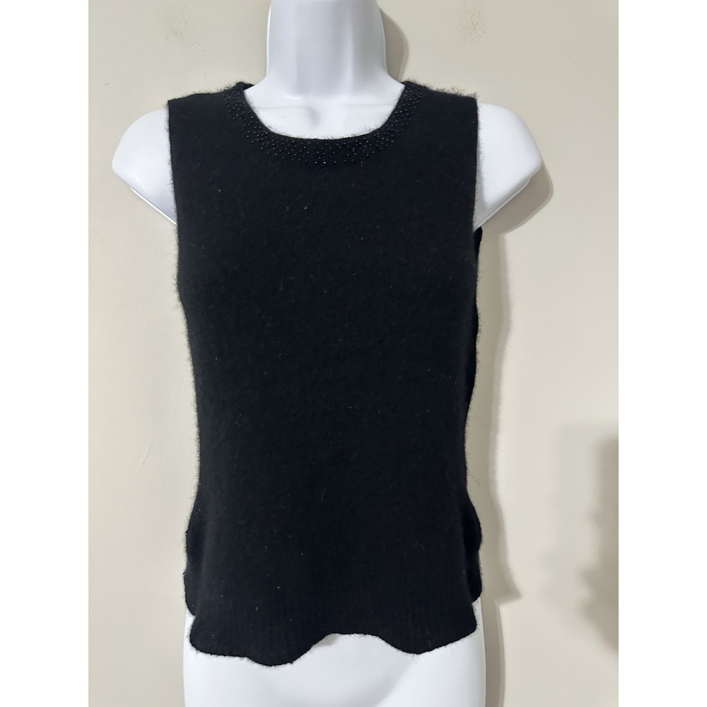 Olsen‎ Vintage Lambswool Angora Black Beaded Sleeveless Sweater Vest Top Size S